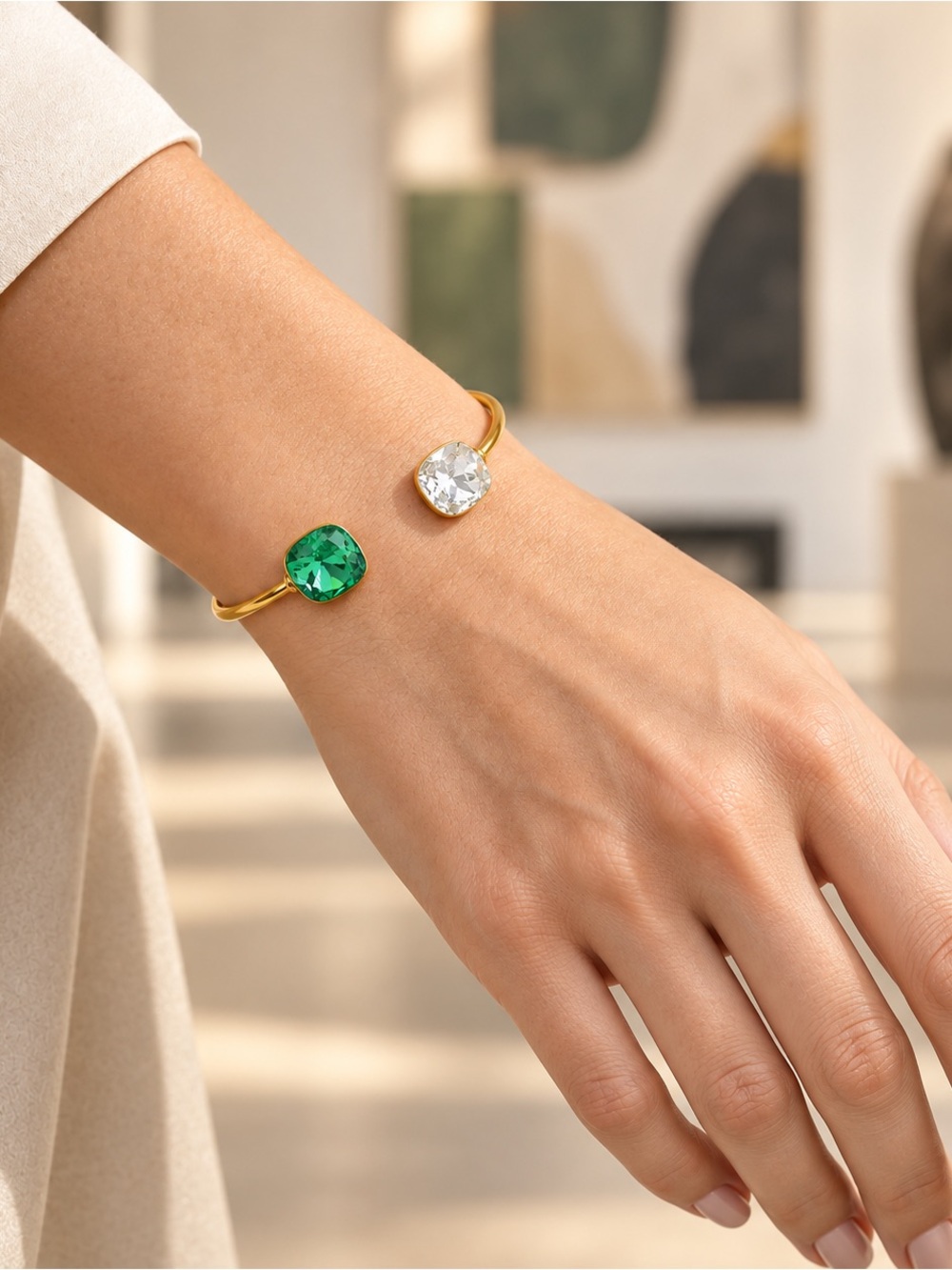 Chic Gold Emerald Green Bangle Bracelet